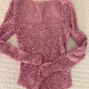 Free People Mauve Lace Long Sleeve Top